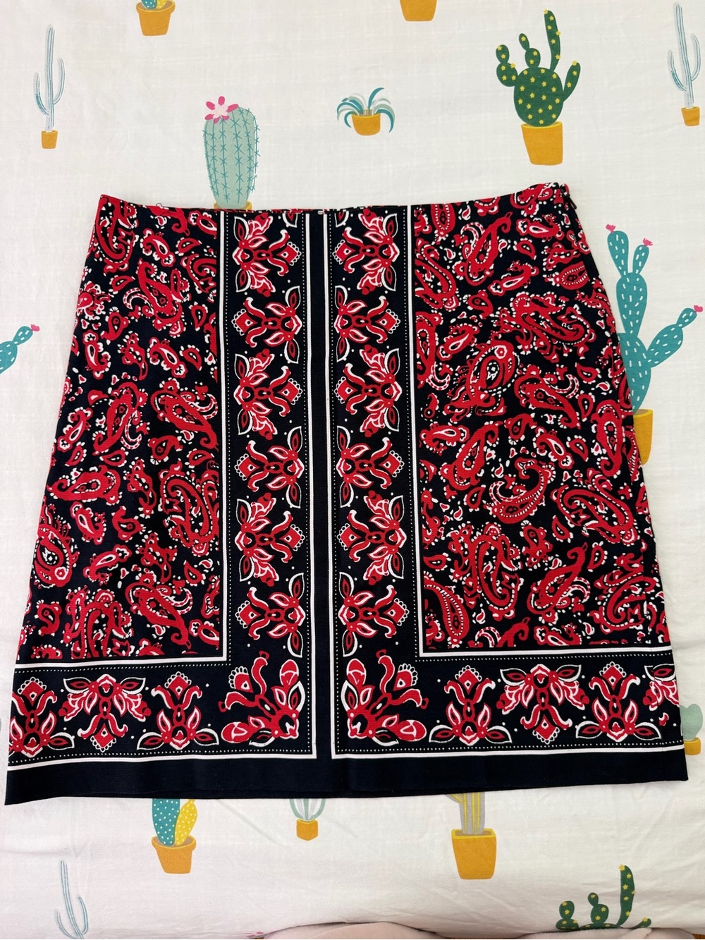 Talbots Black Mini Skirt with Red Paisley Border Print